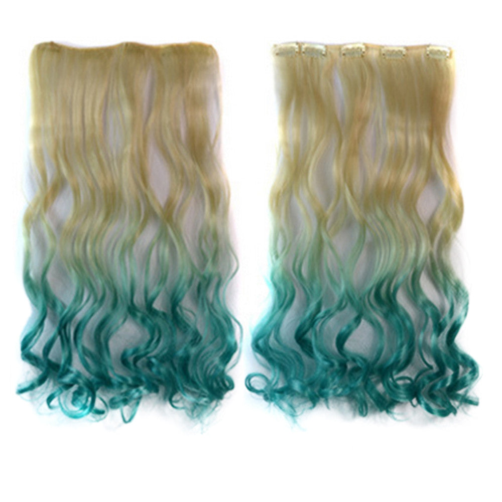 Dyed 5 Cards Gradient Ramp Hair Extension Wig    beige to lake blue