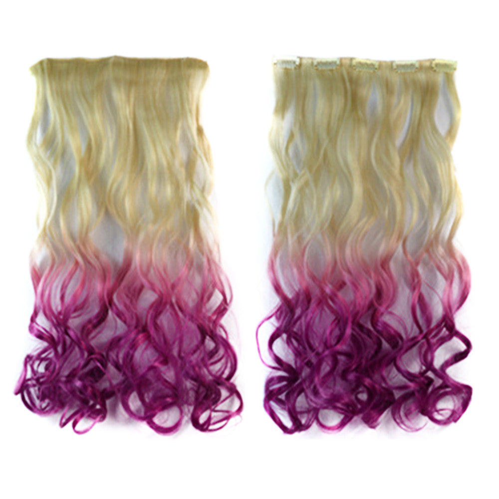 Dyed 5 Cards Gradient Ramp Hair Extension Wig    beige to rose red
