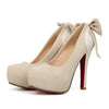 Plus Size High Heel Women Thin Shoes Night Club Bowknot beige