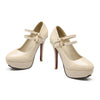 Patent Leather PU Super High Heel Round Double Buckle Plus Size Shoes  beige - Mega Save Wholesale & Retail