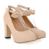 Sweet High Thick Heel Round Last Women Thin Shoes Buckle  beige - Mega Save Wholesale & Retail - 1