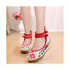 Old Beijing Beige High Heeled Black Shoes in National Style Slipsole with Embroidery & Ankle Straps - Mega Save Wholesale & Retail - 1