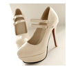 Patent Leather PU Super High Heel Round Double Buckle Plus Size Shoes  beige - Mega Save Wholesale & Retail - 2