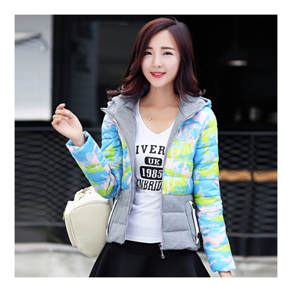 Light Thin Down Coat Hoodied Camouflage Short   green   M - Mega Save Wholesale & Retail - 1