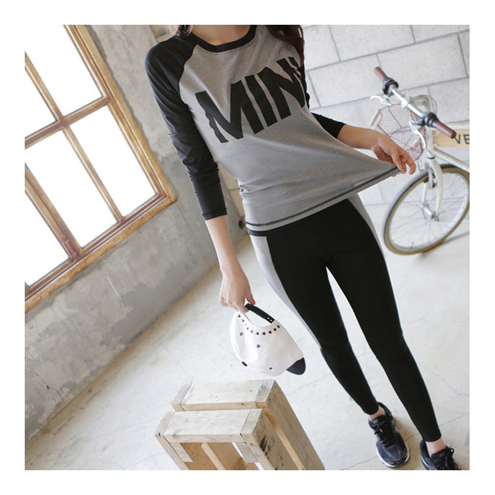 Woman Casual Sports Yoga Fitness Skinny Running Clothes   black grey    S - Mega Save Wholesale & Retail - 1