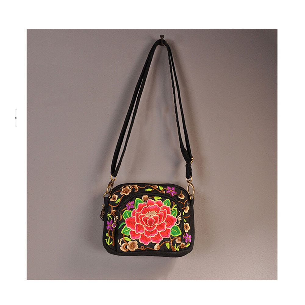 Yunnan National Style Embroidery Bag Embroidery Canvas Messenger Bag Woman Coin Case Mobile Phone Bag   small peony - Mega Save Wholesale & Retail - 1