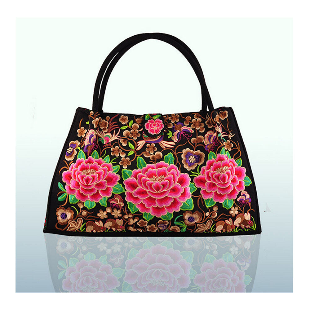 Bohemian Woman's Bag National Style Embroidery Single-shoulder Bag Embroidery Handbag Big Bag Factory(Big Szie)    silk string peony - Mega Save Wholesale & Retail - 1
