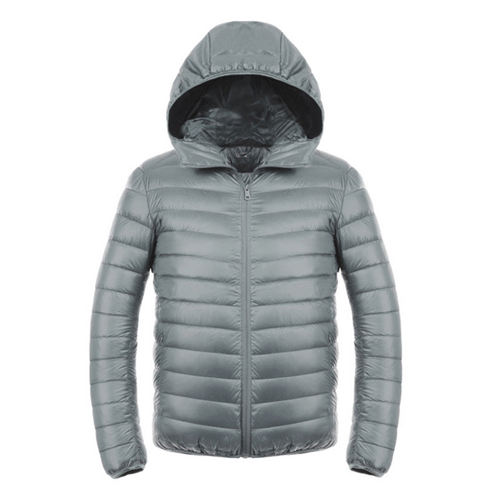 Light Thin Short Down Coat Man Hooded Fashionable   light grey  S - Mega Save Wholesale & Retail - 1