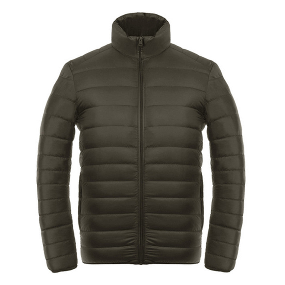 Light Thin Down Coat Man Stand Collar Winter Plus Size   army green    S - Mega Save Wholesale & Retail - 1