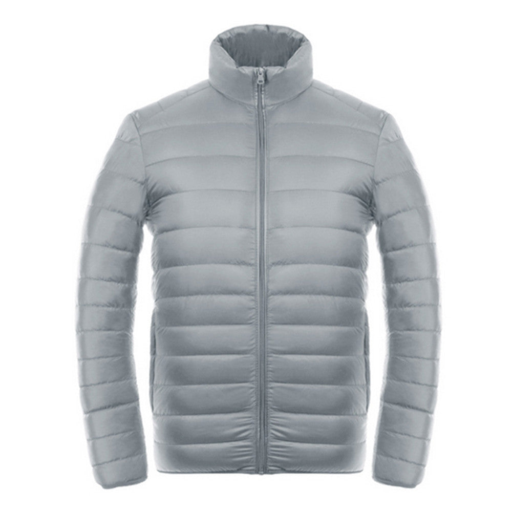 Light Thin Down Coat Man Stand Collar Winter Plus Size   light grey   S - Mega Save Wholesale & Retail - 1