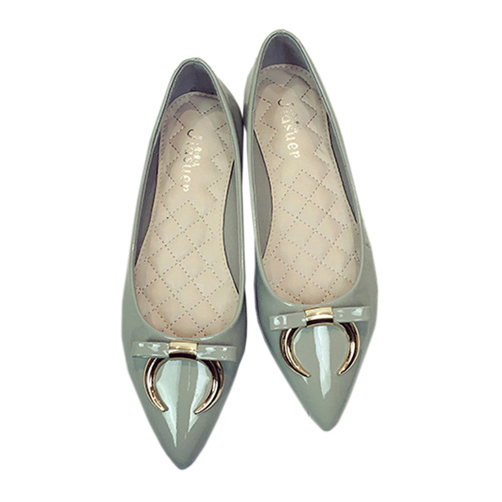 Ox Horn Metal Bowknot Pointed Low-cut Flat Thin Shoes  grey - Mega Save Wholesale & Retail