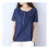Cotton&Flax Short Sleeve T-shirt Loose Top Wear    blue   M - Mega Save Wholesale & Retail - 2