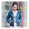 Woman Hooded Down Coat Short Thin Light Slim Plus Size   lake blue    S - Mega Save Wholesale & Retail - 2