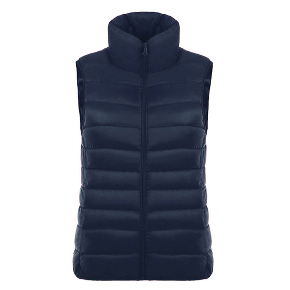 Down Coat Woman Short Slim Thin Light Plus Size Waistcoat   navy   S - Mega Save Wholesale & Retail - 1