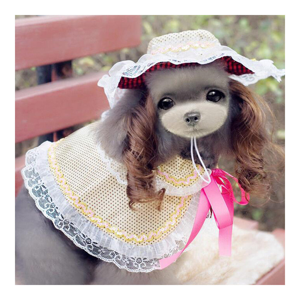 Dog Pet Clothes Cloak Wig Hat Suit   PF05 yellow dot  S - Mega Save Wholesale & Retail - 1
