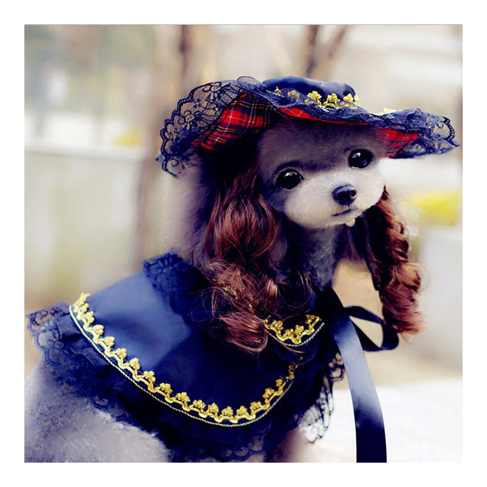 Dog Pet Clothes Cloak Wig Hat Suit  PF28 black   S - Mega Save Wholesale & Retail - 1