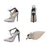 Cross Lace-up Chromatic Color Thin High Heel Low-cut Thin Shoes Pointed   white - Mega Save Wholesale & Retail - 4