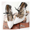 Cross Lace-up Chromatic Color Thin High Heel Low-cut Thin Shoes Pointed   white - Mega Save Wholesale & Retail - 3