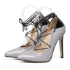 Cross Lace-up Chromatic Color Thin High Heel Low-cut Thin Shoes Pointed   grey - Mega Save Wholesale & Retail - 1