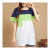 Plus Size Loose Contrast Color Splicing T-shirt   green   M - Mega Save Wholesale & Retail