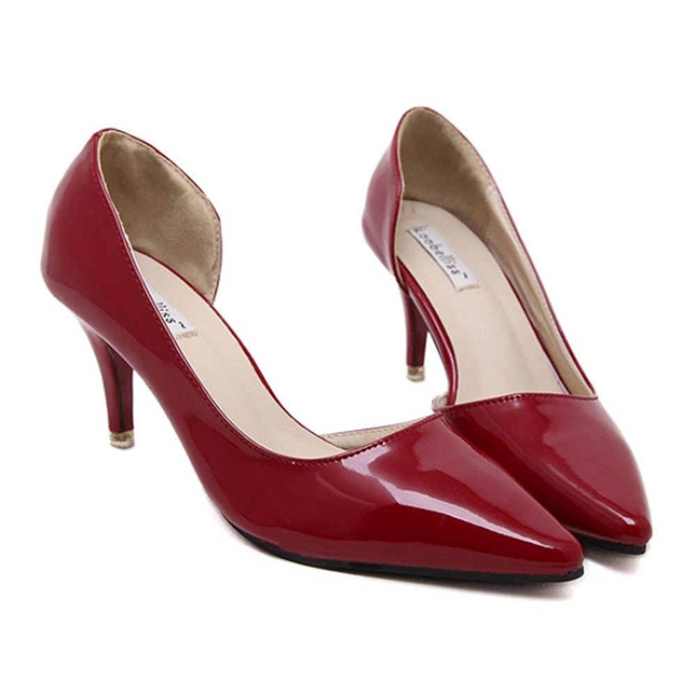 Thin Shoes Pointed Middle Heel Women Shoes   red - Mega Save Wholesale & Retail - 1
