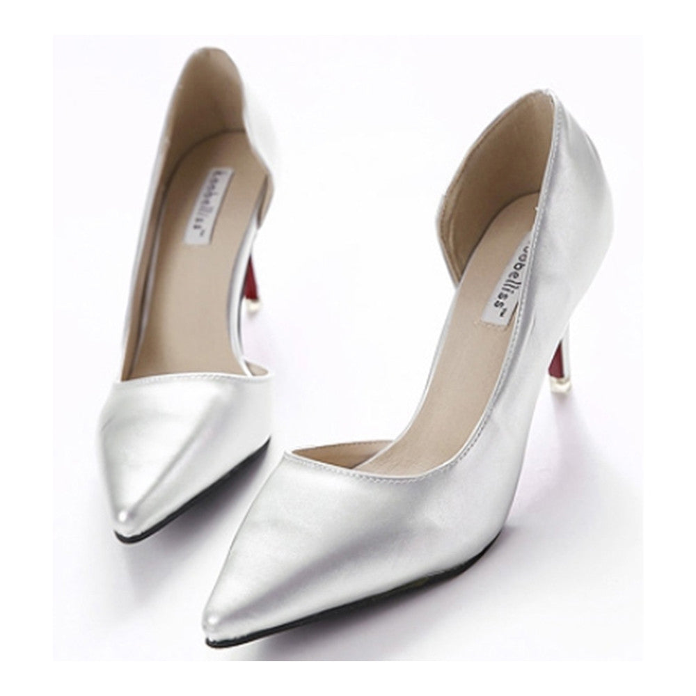Thin Shoes Pointed Middle Heel Women Shoes   silver - Mega Save Wholesale & Retail - 2