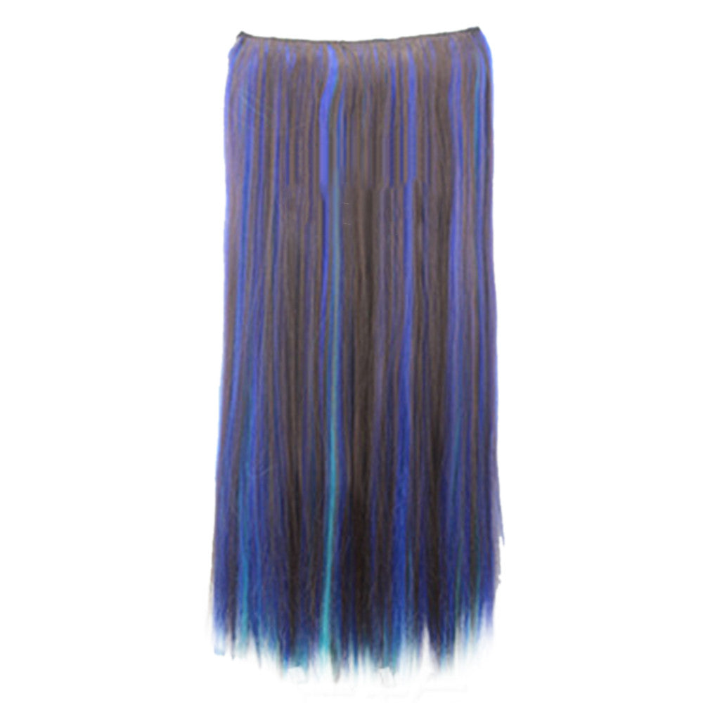 Wholesale color wig hair extension piece a five-card straight hair gradient hair piece long straight hair piece hair extension   Q10 DARK BROWN STREAKED SKY BLUE SAPPHIRE 