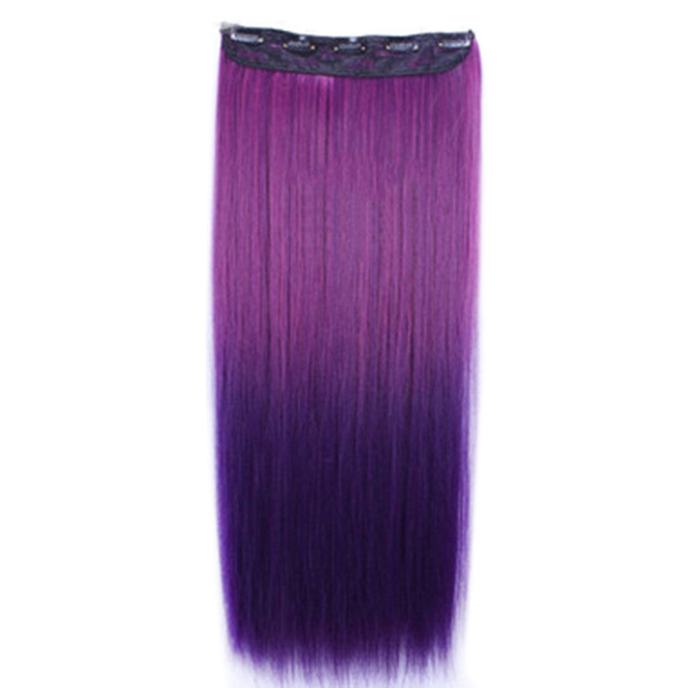 Wholesale color wig hair extension piece a five-card straight hair gradient hair piece long straight hair piece hair extension   Q15 GRADIENT PURPLE RED ROSE
