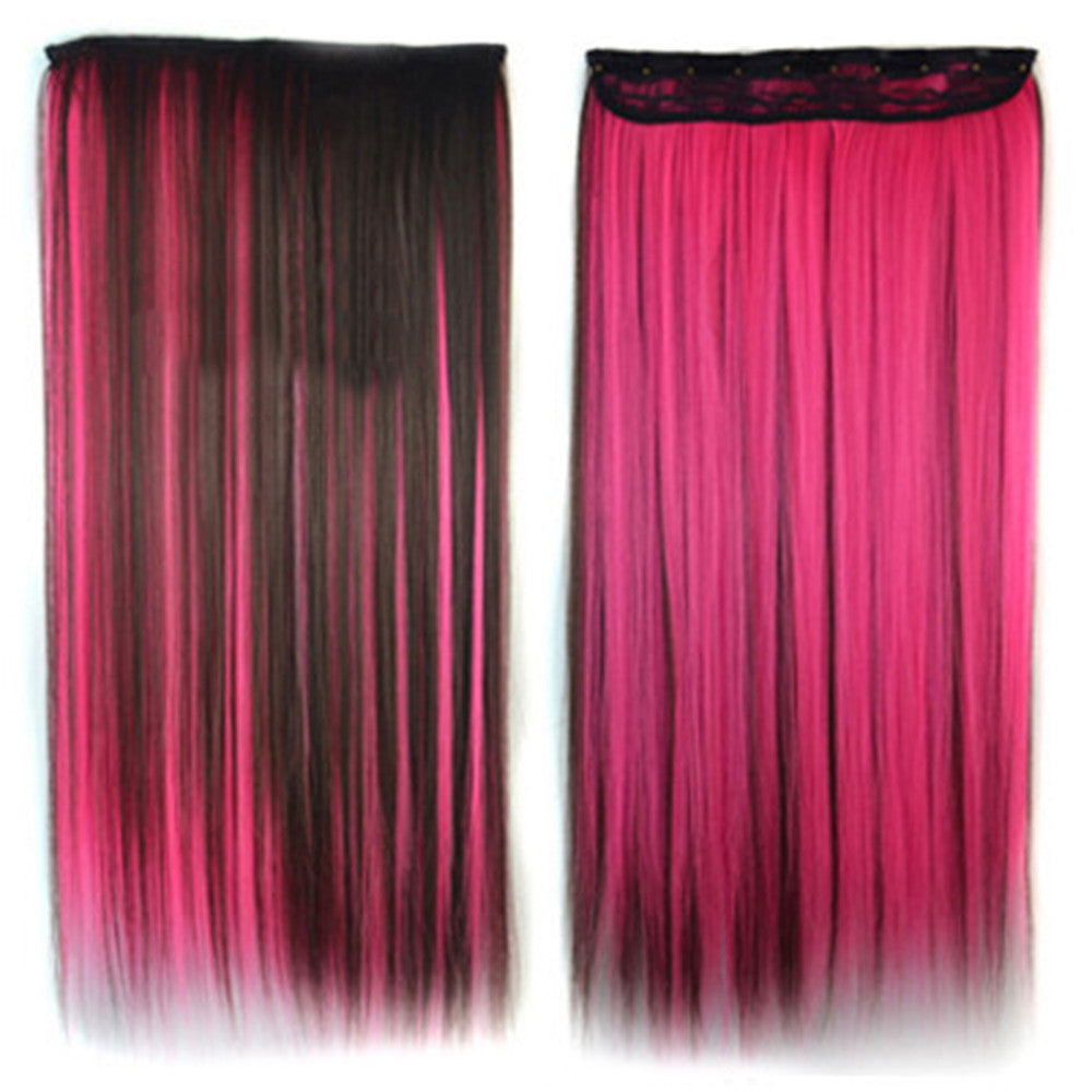 Wholesale color wig hair extension piece a five-card straight hair gradient hair piece long straight hair piece hair extension   Q41 DYEING DARK BROWN PINK - Mega Save Wholesale & Retail - 1