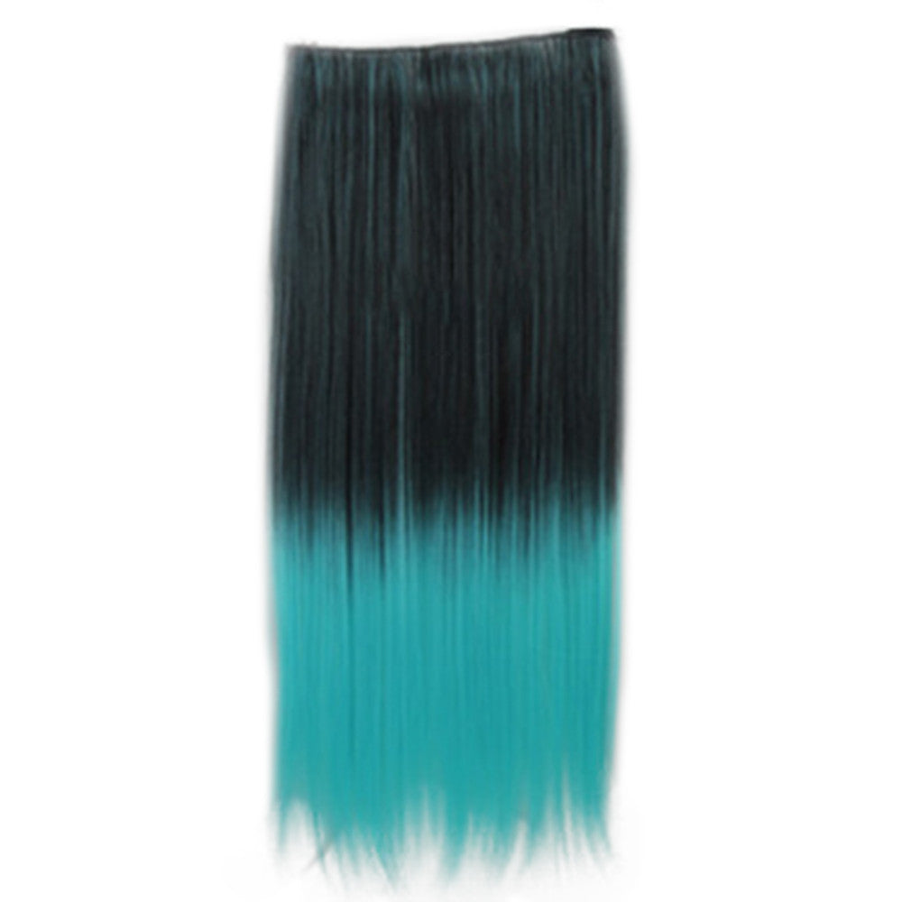 Wholesale color wig hair extension piece a five-card straight hair gradient hair piece long straight hair piece hair extension   Q7 BLACK SKY BLUE GRADIENT  