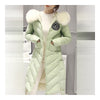 Thick Fox Fur Collar Woman Down Coat Warm Long   green   S - Mega Save Wholesale & Retail - 2
