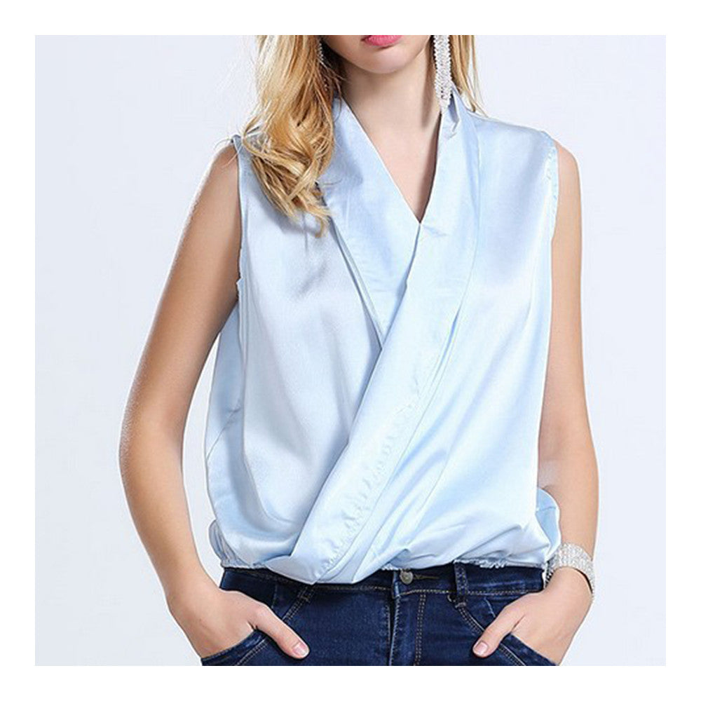 Fashionable Shawl Collar Shirt   light blue   S - Mega Save Wholesale & Retail - 1