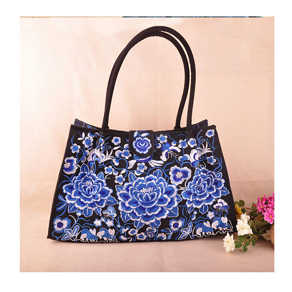 Bohemian Woman's Bag National Style Embroidery Single-shoulder Bag Embroidery Handbag Big Bag Factory(Big Szie)    blue and white flower - Mega Save Wholesale & Retail - 1