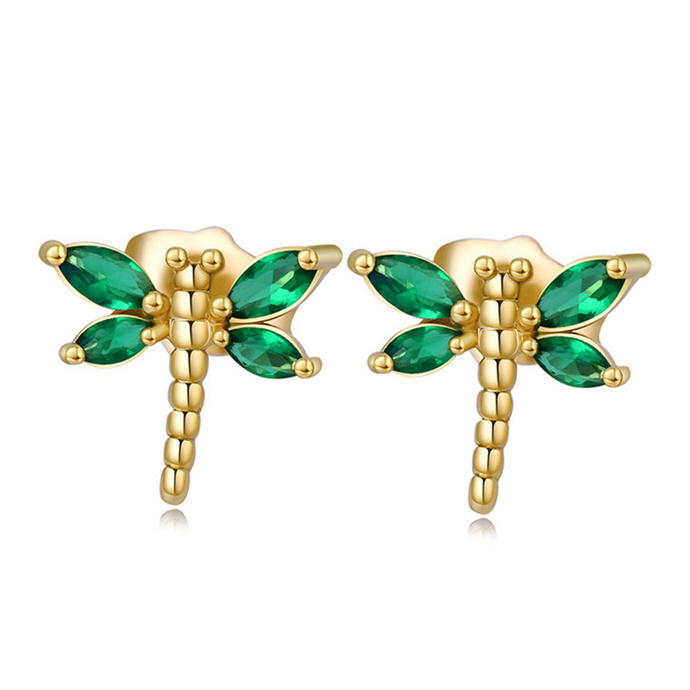 Dragonfly Shape Zircon Earrings   gold plated green zircon - Mega Save Wholesale & Retail - 1