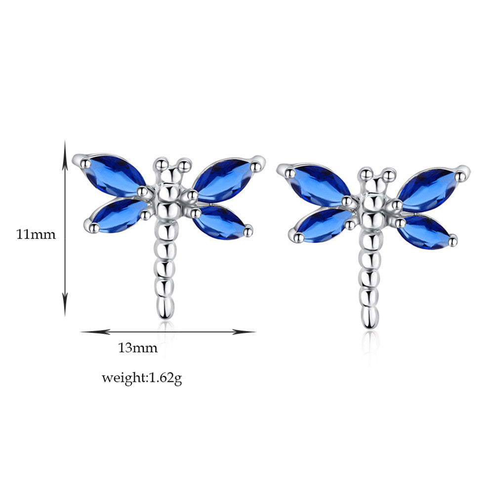 Dragonfly Shape Zircon Earrings    platinum plated blue zircon - Mega Save Wholesale & Retail - 3