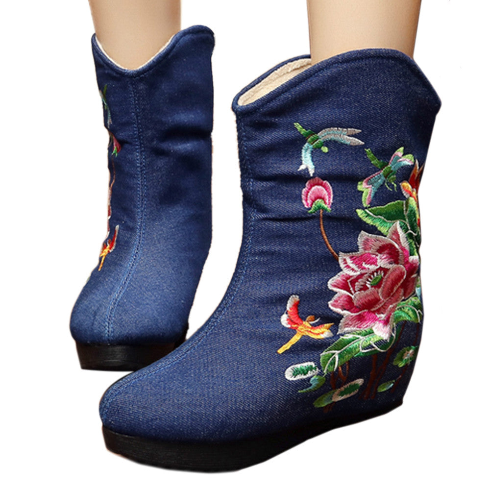 Vintage Beijing Cloth Shoes Embroidered Boots jeans - Mega Save Wholesale & Retail - 1