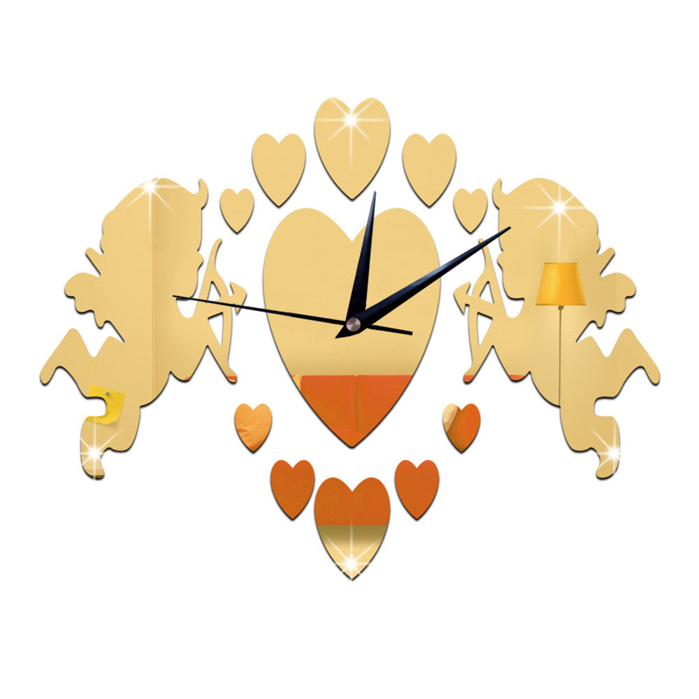 Acrylic DIY Wall Clock Mirror Cupid 3D Sticking   golden - Mega Save Wholesale & Retail