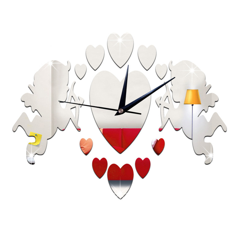 Acrylic DIY Wall Clock Mirror Cupid 3D Sticking   silver - Mega Save Wholesale & Retail