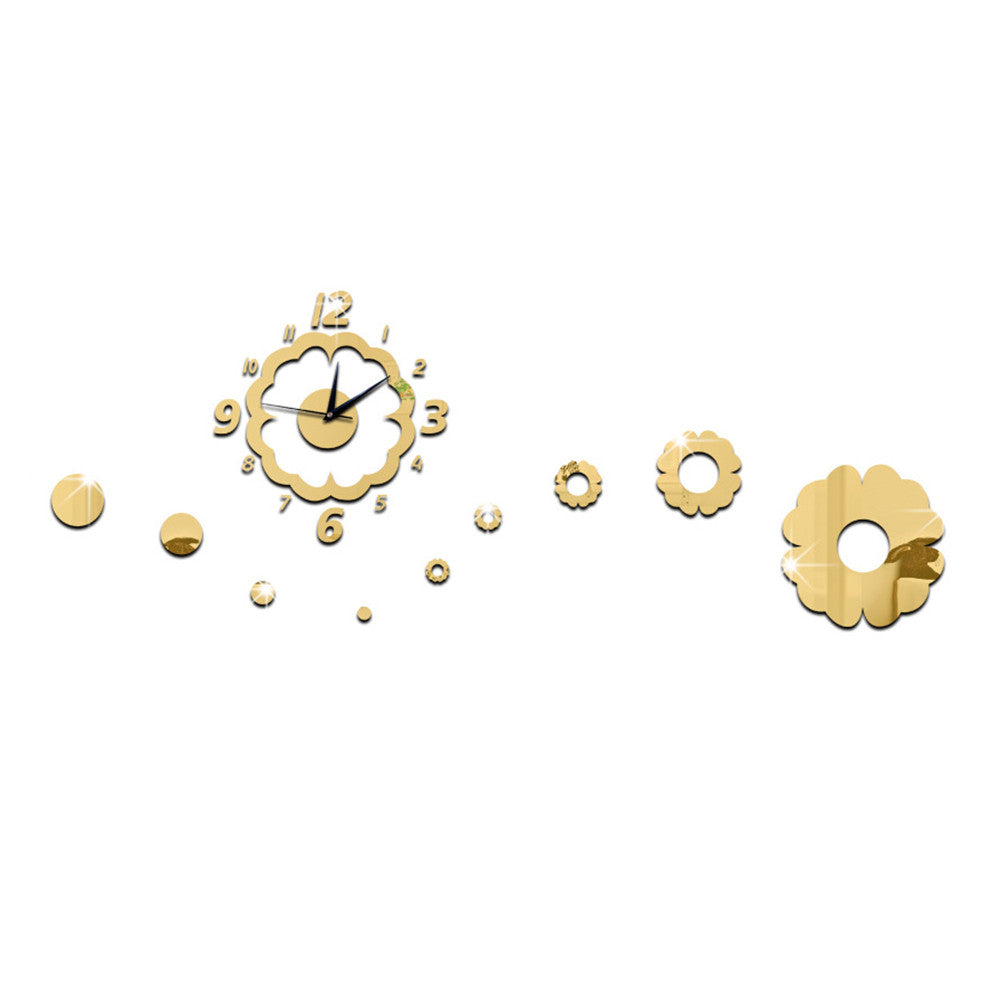 Flower Decoration Wall Clock Mirror Quartz Living Room   golden - Mega Save Wholesale & Retail