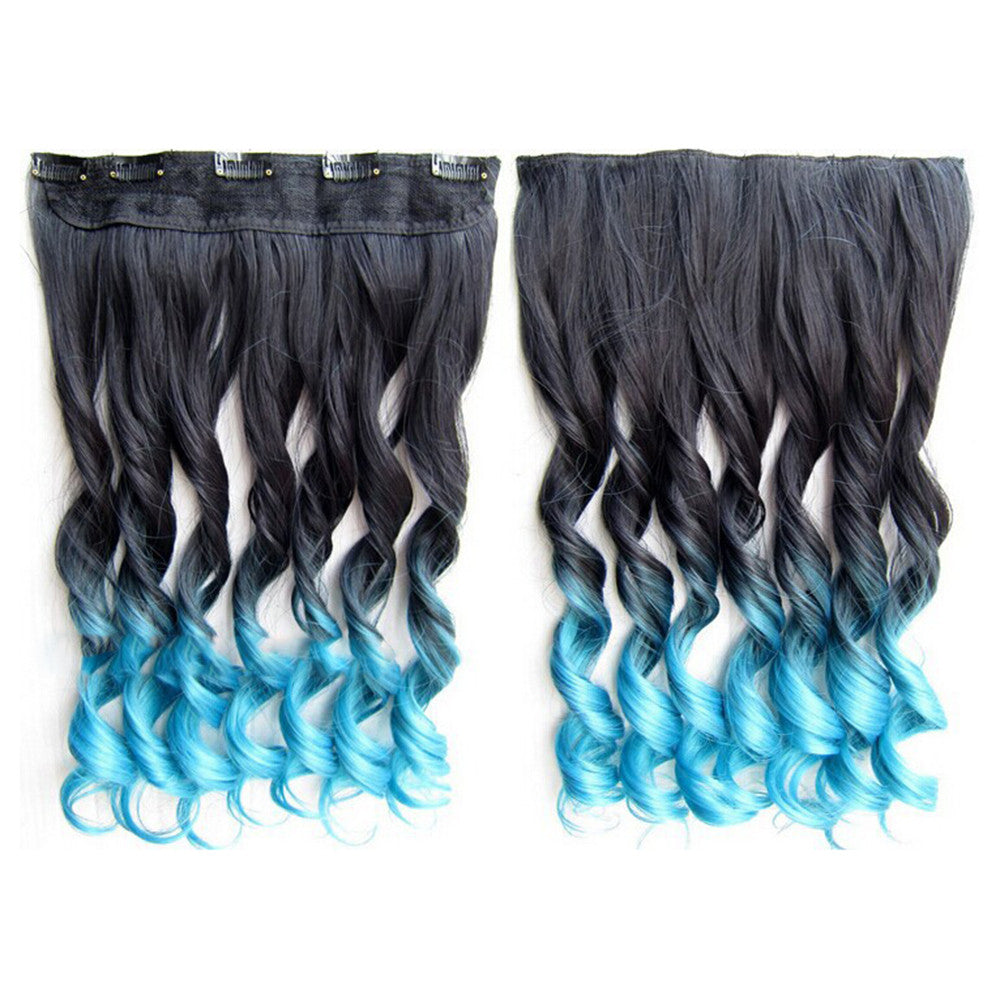 Gradient Ramp Hair Extension 5 Cards Wig     BlackTTurquoise# - Mega Save Wholesale & Retail