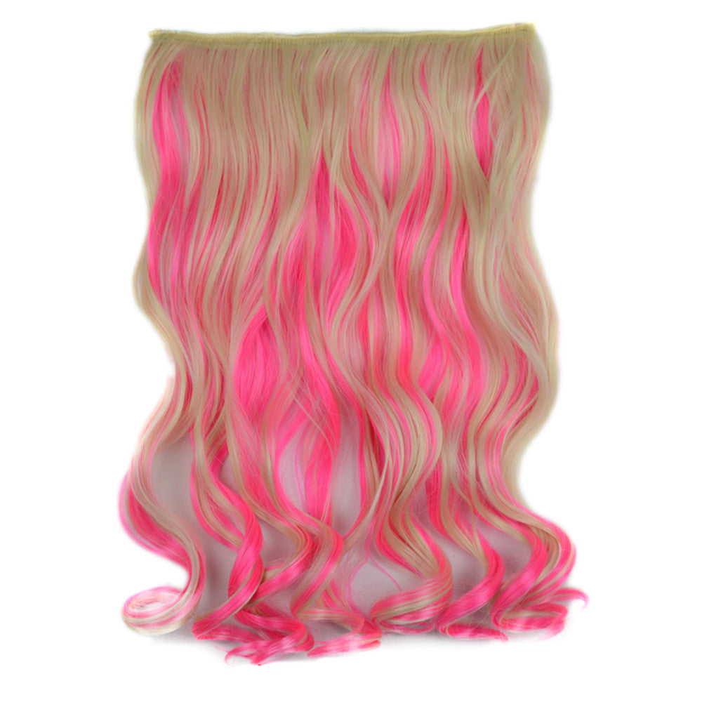 5 Cards Wig Piece Hair Extension Highlights    beige with pink