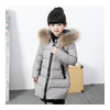 Child Winter Warm Middle Long Down Coat Racoon Fur Collar   grey   110cm - Mega Save Wholesale & Retail - 1