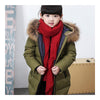 Child Winter Warm Middle Long Down Coat Racoon Fur Collar   army green    110cm - Mega Save Wholesale & Retail - 1