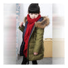 Child Winter Warm Middle Long Down Coat Racoon Fur Collar   army green    110cm - Mega Save Wholesale & Retail - 2