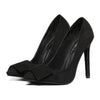 Suede Pointed Low-cut Bowknot Thin High Heel Thin Shoes   balck - Mega Save Wholesale & Retail - 1