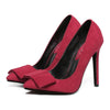 Suede Pointed Low-cut Bowknot Thin High Heel Thin Shoes  red - Mega Save Wholesale & Retail - 1