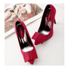 Suede Pointed Low-cut Bowknot Thin High Heel Thin Shoes  red - Mega Save Wholesale & Retail - 2