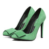 Suede Pointed Low-cut Bowknot Thin High Heel Thin Shoes  green  35