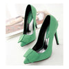 Suede Pointed Low-cut Bowknot Thin High Heel Thin Shoes  green - Mega Save Wholesale & Retail - 3