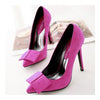 Suede Pointed Low-cut Bowknot Thin High Heel Thin Shoes   rose red - Mega Save Wholesale & Retail - 3